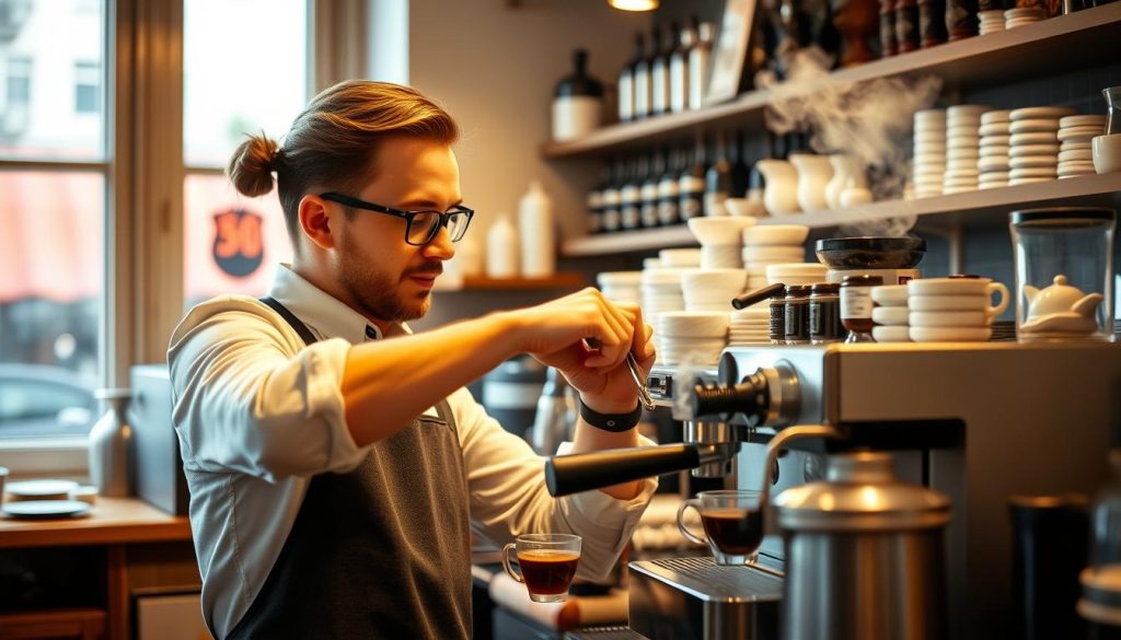 Barista-instruktør demonstrerer kaffeteknikk