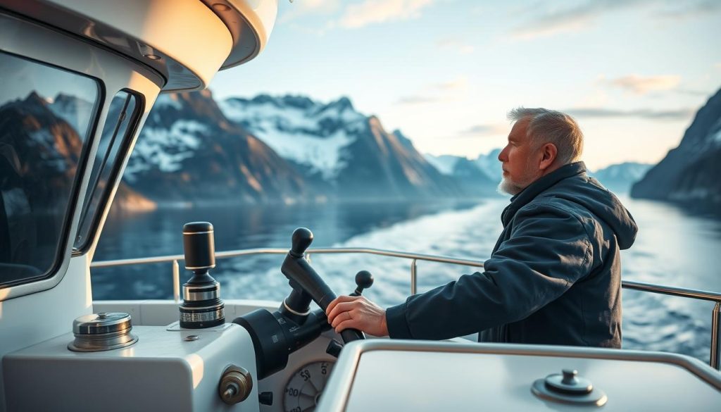 Båtkaptein navigerer fartøy