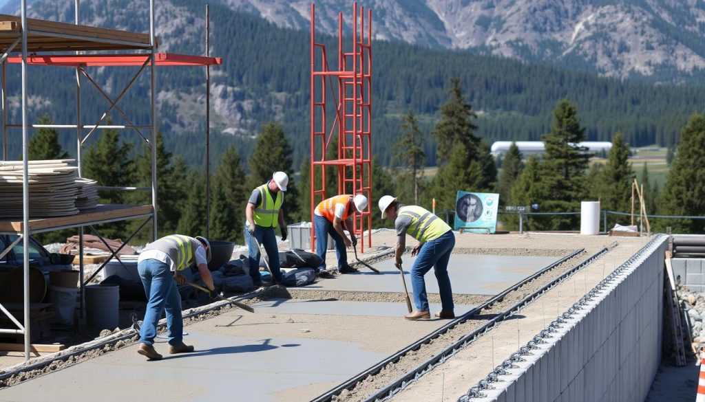 Betongarbeid på byggeplass