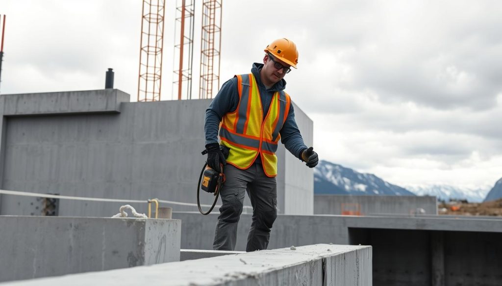 Betongindustriarbeider på byggeplass