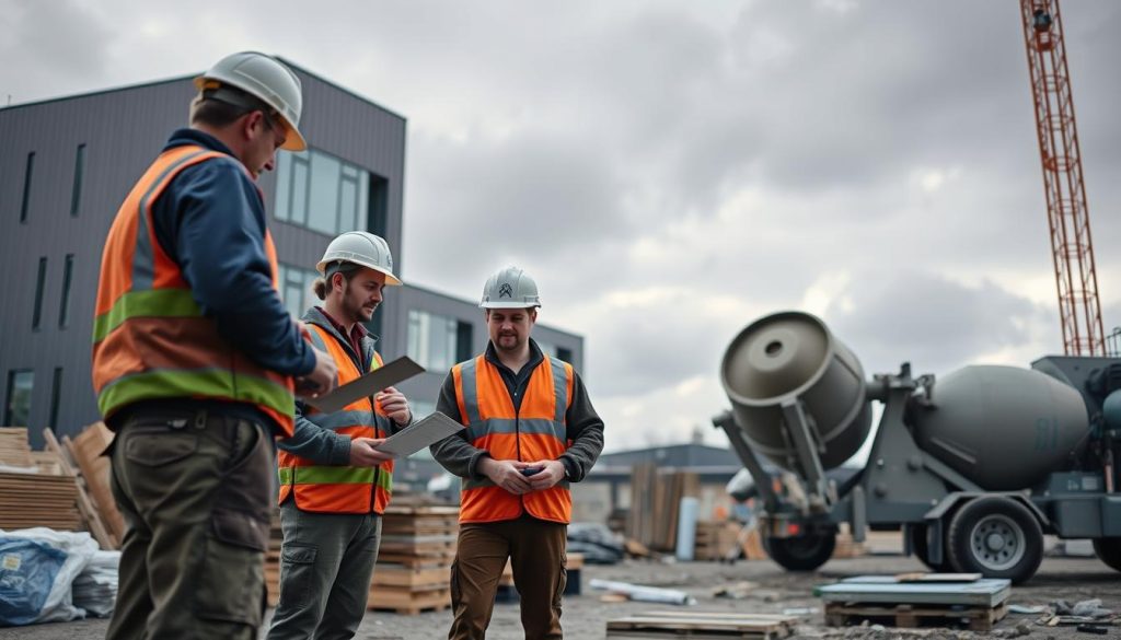 Betongindustriarbeider samarbeid i byggeindustrien