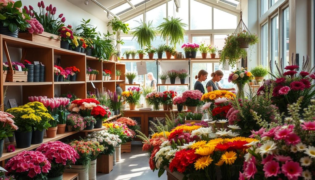 Blomsterdekorasjon i butikk