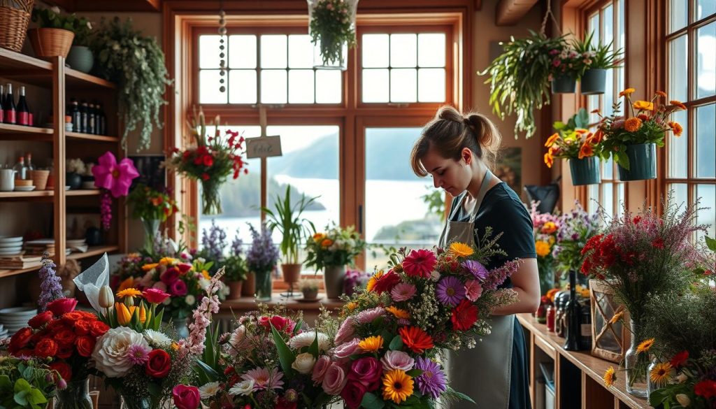 Blomsterdekoratør i arbeid