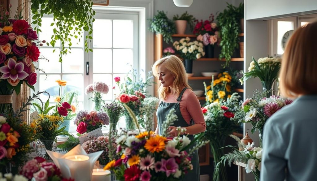 Blomsterdesigner samarbeider med kunder