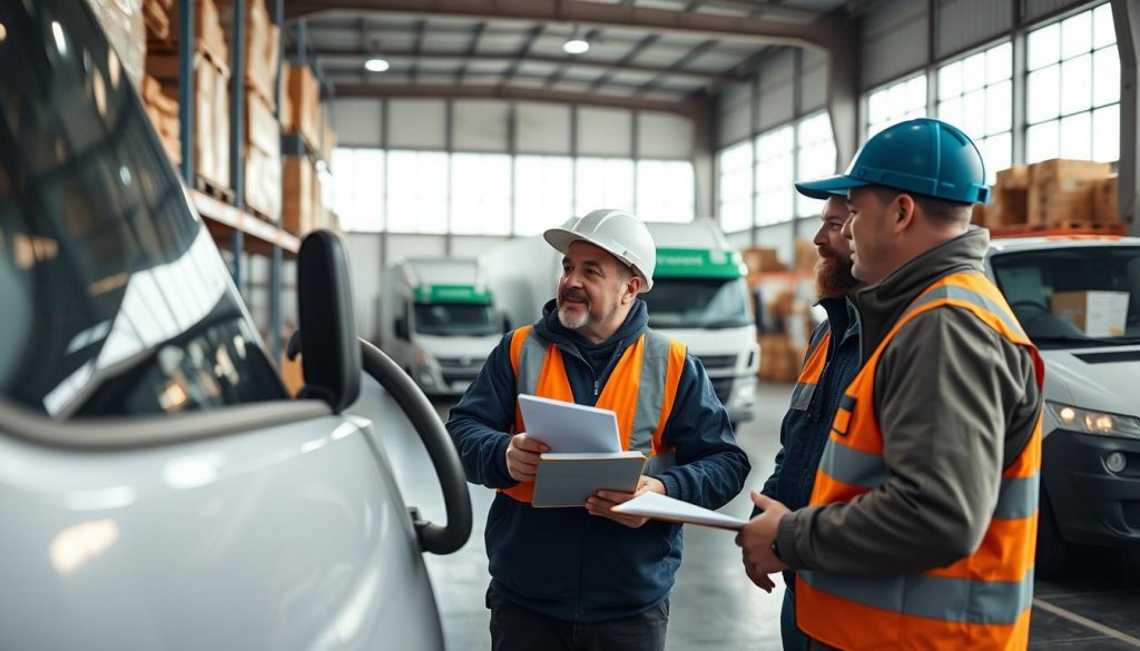 Driver samarbeider med logistikkmedarbeidere