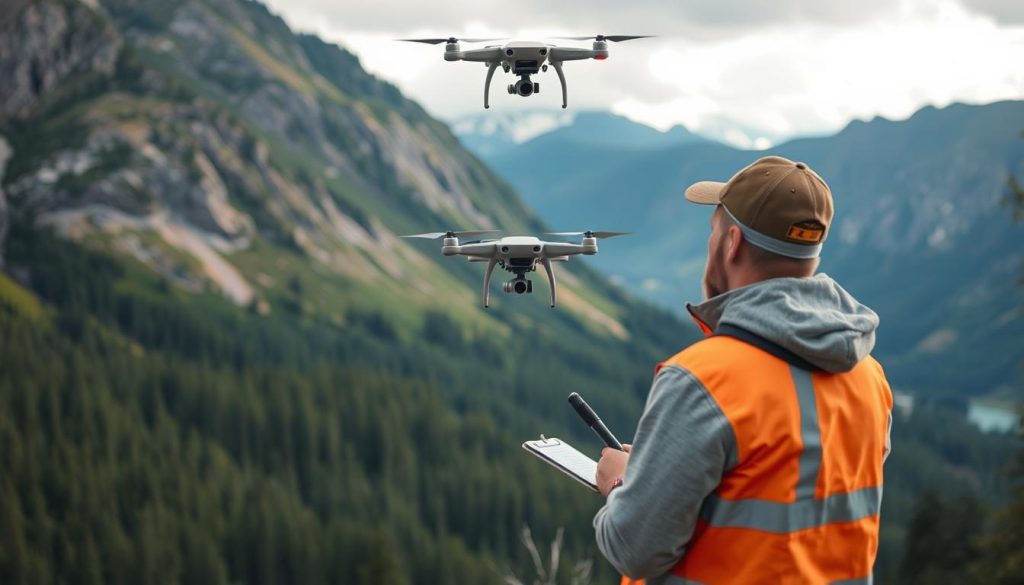 Drone-operatør utfører luftfartsinspeksjon