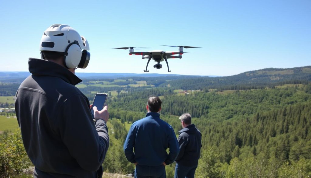 Droneoperatør utfører droneinspeksjon