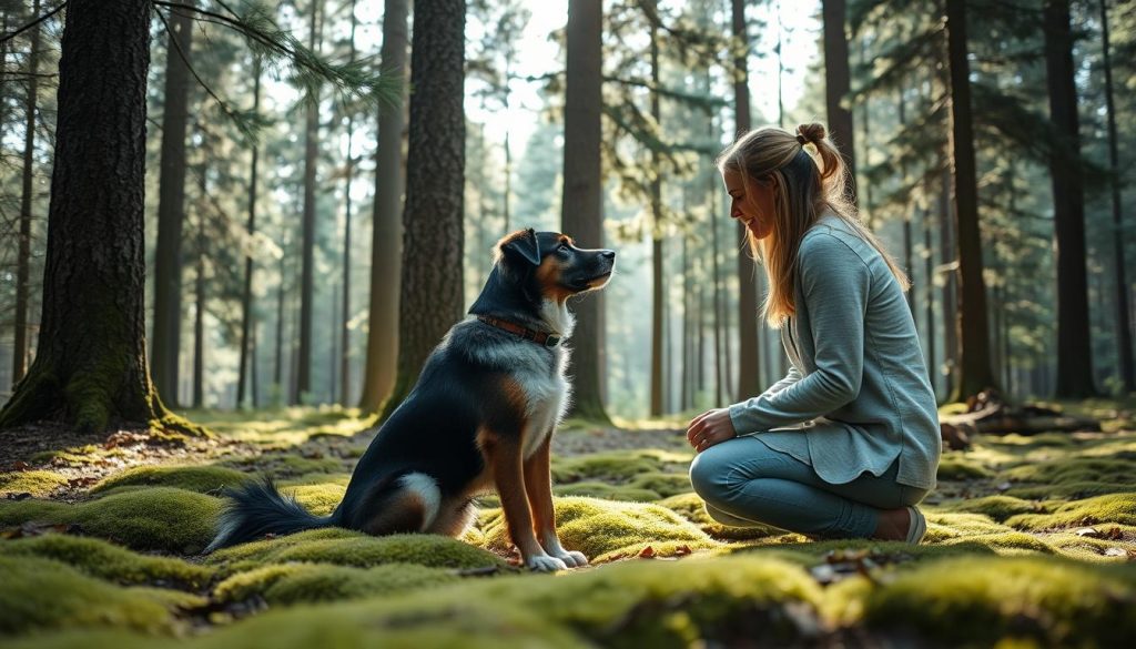 Dyreadferdsterapeut jobber med hund