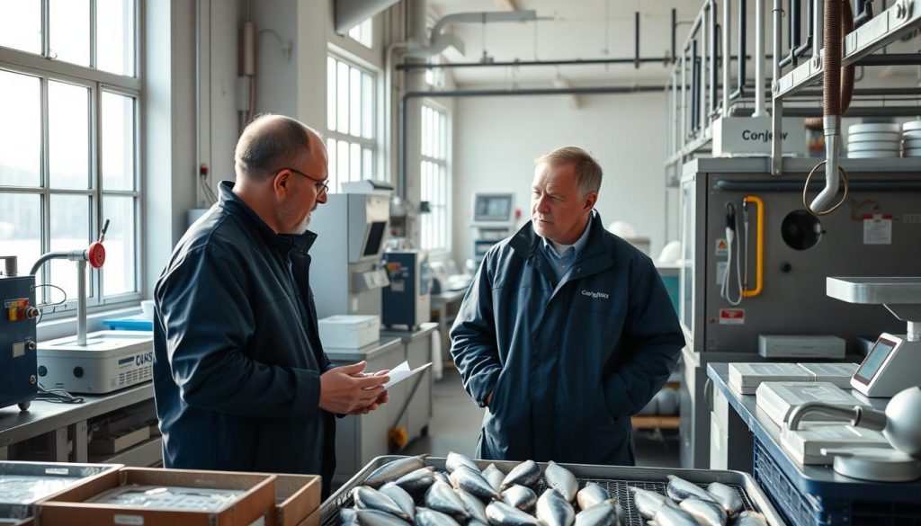 Fabrikksjef fiske samarbeid med kolleger og kunder