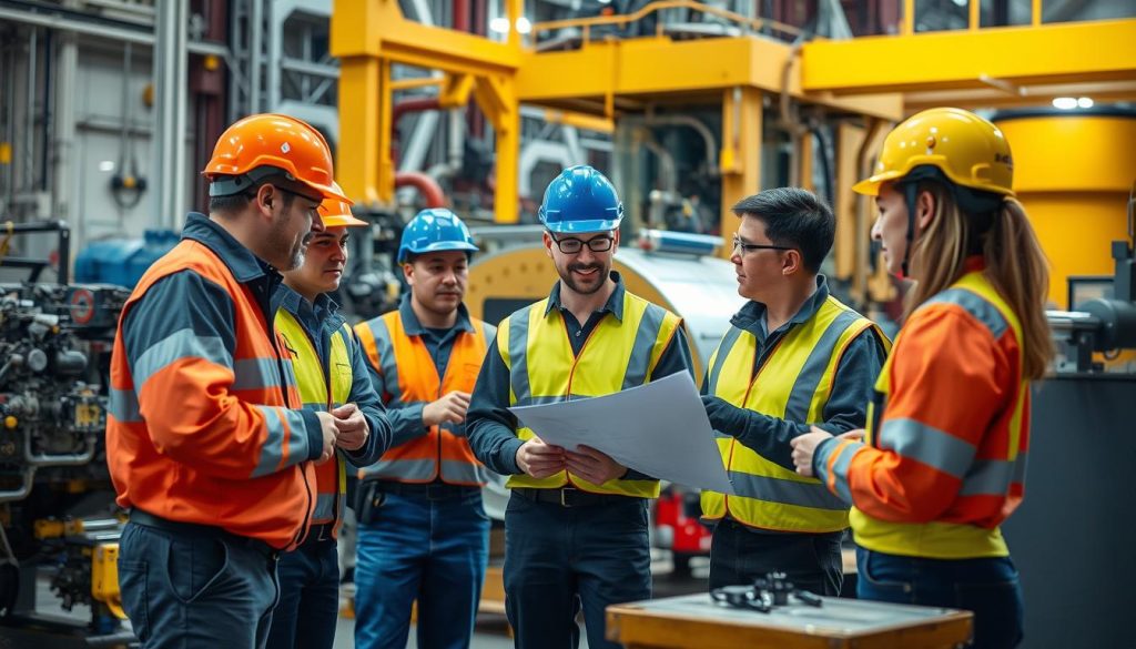 Industriarbeider samarbeid med kolleger og fagpersoner