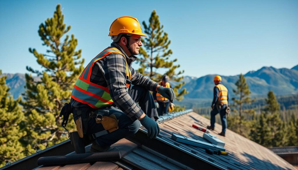 Roofer at work