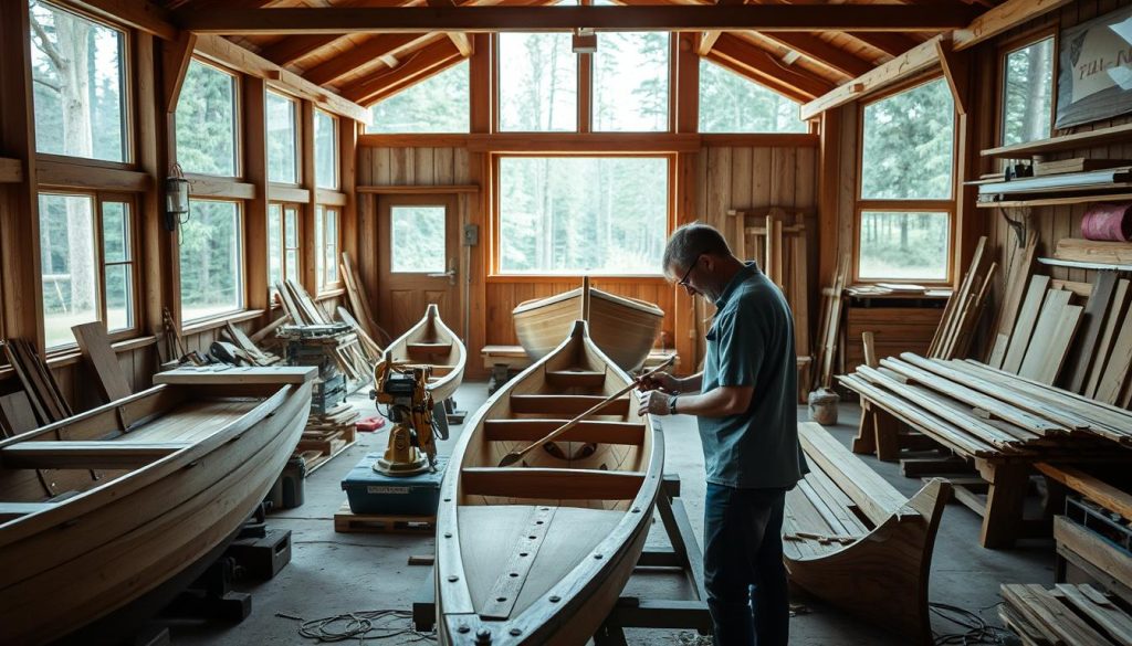 Trebåtbygger i arbeid