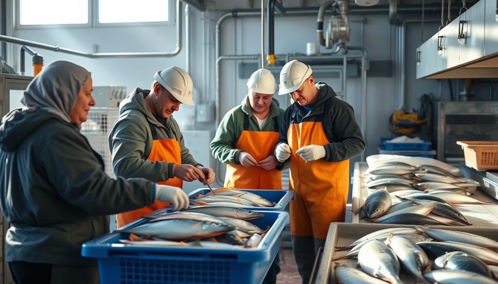 samarbeid mellom fagarbeidere i sjømatproduksjon